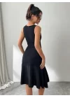 Kadın Askılı Bisiklet Yaka önden Fırfırlı Kısa Ithal Krep Elbise