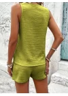 Kadın Askılı Kolsuz V Yakalı önden Düğmeli Bürümcük Bluz Ve Short Ikili Takım