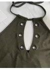 Kadın Askılı Kuş Gözü Ve Dekolte Detay Boyundan Bağlamalı Viskon Bluz