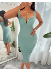 Kadın Askılı önü Düğmeli Midi Kaşkorse Elbise