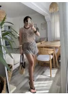 Kadın Askılı Yuvarlak Yaka Geometrik Desenli Triko Bluz