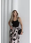 Kadın Askılı Yuvarlak Yaka üst Viskon Alt Desenli Uzun Süprem Elbise