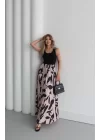 Kadın Askılı Yuvarlak Yaka üst Viskon Alt Desenli Uzun Süprem Elbise