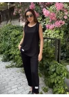 Kadın Askılı Yuvarlak Yaka Viskon Iki Iplik Bluz Ve Eşofman Altı Ikili Takım