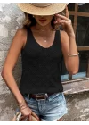 Kadın Baklava Desen Detaylı Kalın Askılı Triko Bluz