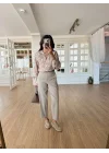 Kadın Bej Çiçek Nakışlı Pamuklu Bluz Pinterest Bohem Gömlek