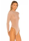 Kadın Bej Uzun Kollu Ipek Jarse Bodysuit