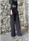 Kadın Belde Kruvaze Ve Ribana Detay Ispanyol Paça Ithal Krep Pantolon