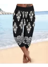 Kadın Beli Lastikli Etnik Desenli Kapri Süprem Pantolon