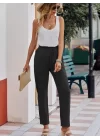Kadın Beli Lastikli Keten Pantolon