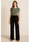 Kadın Beli Lastikli Pol Paça Pantolon
