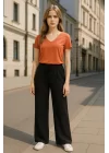 Kadın Beli Lastikli Pol Paça Pantolon