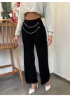 Kadın Beli Zincir Detay Ithal Krep Pantolon