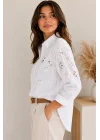 Kadın Beyaz fisto Nakışlı Keten Bohem Pinterest Tarzı Salaş Gömlek