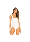 Kadın Beyaz Çift Katlı Sandy Kumaş Kare Yaka Çıtçıtlı Tanga Bodysuit