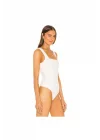 Kadın Beyaz Çift Katlı Sandy Kumaş Kare Yaka Çıtçıtlı Tanga Bodysuit