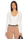 Kadın Beyaz Çift Katlı Sandy Kumaş U Yaka Uzun Kol Çıtçıtlı Tanga Bodysuit
