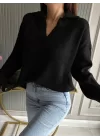 Kadın Beyaz Uzun Kollu Yakalı Triko Bluz