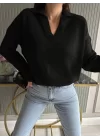Kadın Beyaz Uzun Kollu Yakalı Triko Bluz