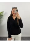 Kadın Beyaz Uzun Kollu Yakalı Triko Bluz