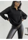 Kadın Beyaz Uzun Kollu Yakalı Triko Bluz