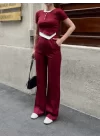 Kadın Bisiklet Yaka Asimetrik Kesim Atlet Detay Bluz Ve Yüksek Bel Bol Paça Pantolon Ikili Takım