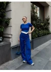 Kadın Bisiklet Yaka Asimetrik Kesim Atlet Detay Bluz Ve Yüksek Bel Bol Paça Pantolon Ikili Takım