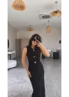 Kadın Bisiklet Yaka Broş Detay Yırtmaçlı Maxi Boy Ottoman Elbise