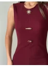 Kadın Bisiklet Yaka Broş Detay Yırtmaçlı Maxi Boy Ottoman Elbise