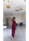 Kadın Bisiklet Yaka Broş Detay Yırtmaçlı Maxi Boy Ottoman Elbise