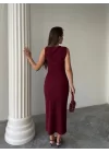 Kadın Bisiklet Yaka Broş Detay Yırtmaçlı Maxi Boy Ottoman Elbise