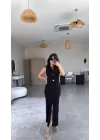 Kadın Bisiklet Yaka Broş Detay Yırtmaçlı Maxi Boy Ottoman Elbise