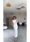 Kadın Bisiklet Yaka Broş Detay Yırtmaçlı Maxi Boy Ottoman Elbise