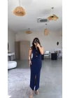 Kadın Bisiklet Yaka Broş Detay Yırtmaçlı Maxi Boy Ottoman Elbise