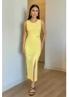 Kadın Bisiklet Yaka Büzgü Ve Broş Detay Yırtmaçlı Maxi Boy Elbise