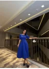 Kadın Bisiklet Yaka Kısa Kol Lastik Detay Uzun Elbise