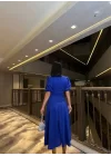 Kadın Bisiklet Yaka Kısa Kol Lastik Detay Uzun Elbise