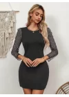 Kadın Bisiklet Yaka Kol Tül Detay Dalgıç Mini Boy Elbise