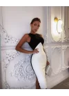 Kadın Bisiklet Yaka Kolsuz çift Renk Detay Midi Boy Elbise