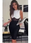 Kadın Bisiklet Yaka Kolsuz çift Renk Ve Bel Transparan Korse Detay Midi Boy Elbise