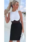 Kadın Bisiklet Yaka Kolsuz çift Renk Ve Bel Transparan Korse Detay Midi Boy Elbise
