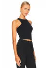 Kadın Siyah Yüksek Halter Yaka Kolsuz Toparlayıcı Kaşkorse Crop Atlet