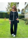 Kadın Bisiklet Yaka Truvakar Kol Biye Detay Bluz Ve Yüksek Bel Lastikli Pantolon Ikili Takım