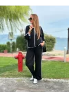 Kadın Bisiklet Yaka Truvakar Kol Biye Detay Bluz Ve Yüksek Bel Lastikli Pantolon Ikili Takım