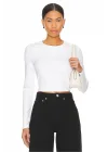 Kadın Beyaz Bisiklet Yaka Uzun Kollu Çift Katlı Sandy Kumaş Crop Bluz