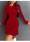 Kadın Bisiklet Yaka Uzun Kol Etek Ucu Fırfırlı Triko (polyenit) Yılbaşı özel Mini Boy Elbise