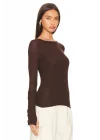 Kadın Acı Kahve Çift Katlı Sandy Kayık Yaka Parmak Geçirmeli Uzun Kol Bluz