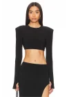 Kadın Bisiklet Yaka Uzun Kol Parmak Geçmeli Vatka Detaylı Crop