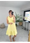 Kadın Bürümcük Kumaş Eteği Fırfır Detaylı Sıfır Kol Elbise