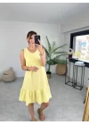 Kadın Bürümcük Kumaş Eteği Fırfır Detaylı Sıfır Kol Elbise